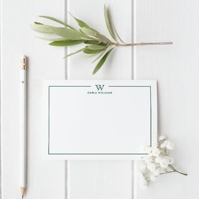 Dark Green Formal Classic Family Monogram Minimal Note Card