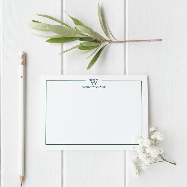 Dark Green Formal Classic Family Monogram Minimal Note Card