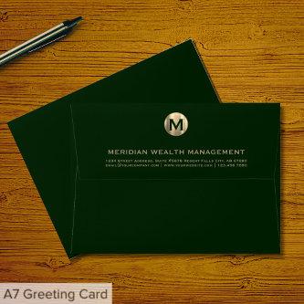 Dark Green Gold Business Monogram Return Address Envelope