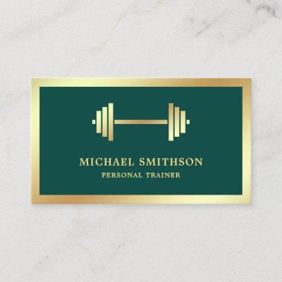 Dark Green Gold Dumbbell Fitness Personal Trainer