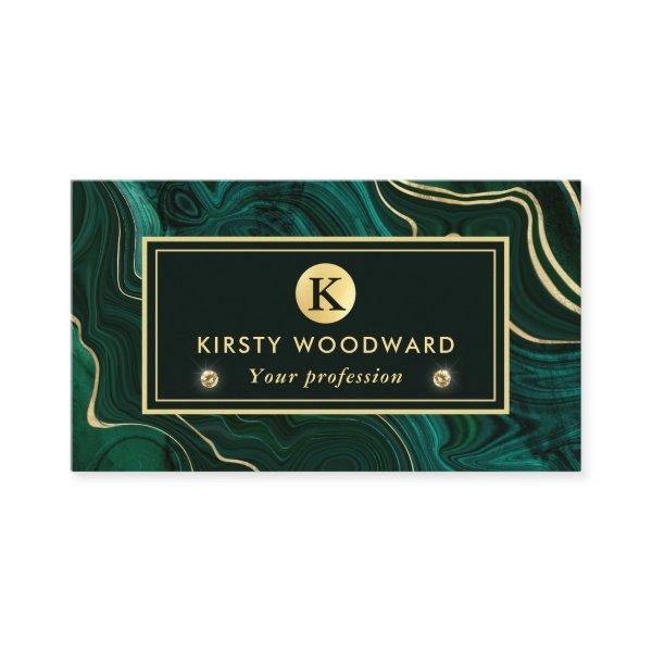Dark Green Malachite and Gold Foil Strata Veining