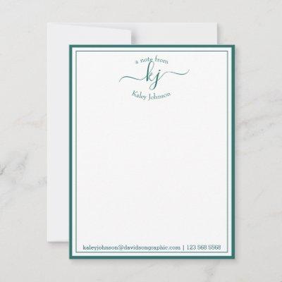 Dark Green Personalized From The Desk Of Note Card