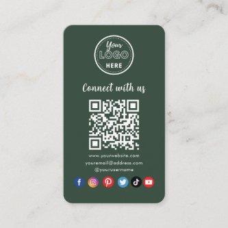 Dark Green QR Code Connect With Us Social Media Enclosure Card