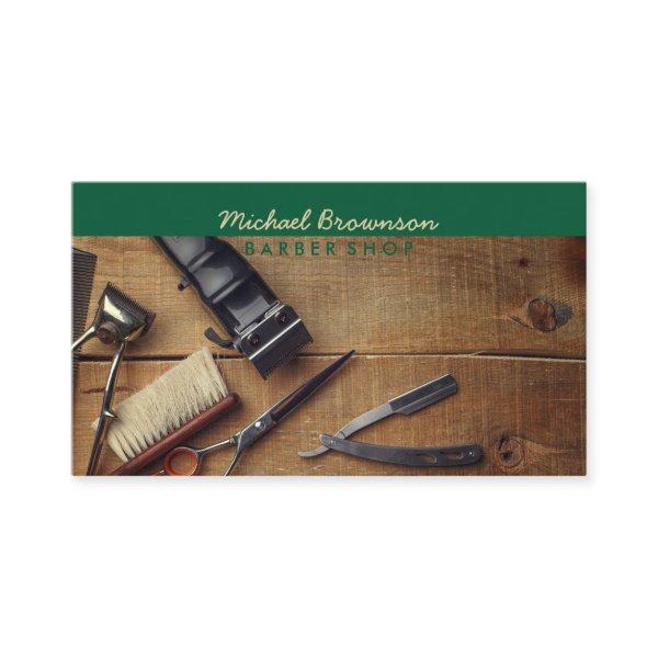 Dark Green Scissor Razor Barbershop Photo