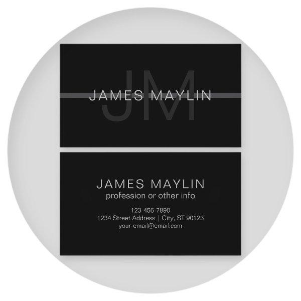 Dark Grey Monogram, Name & Geometric Stripe