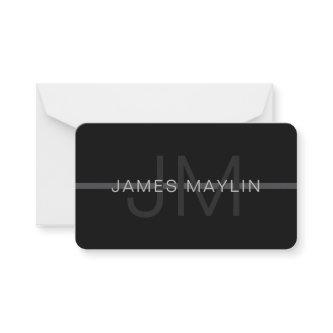 Dark Grey Monogram, Name & Geometric Stripe Note Card