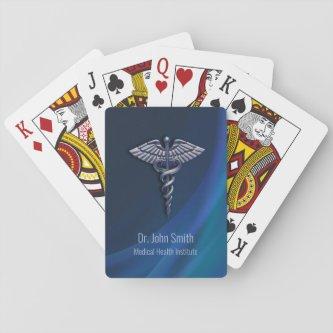 Dark Holographic 3D Chrome Medical Caduceus Playing Cards