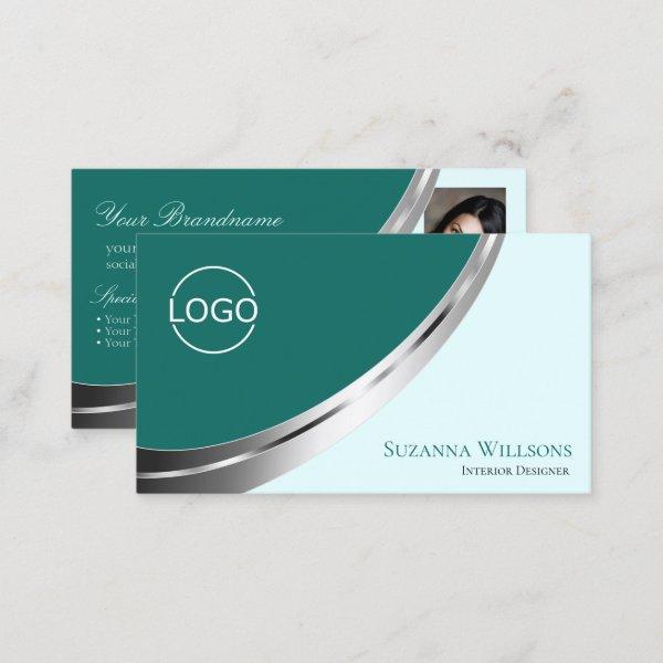 Dark Light Teal Silver Decor with Logo and Photo