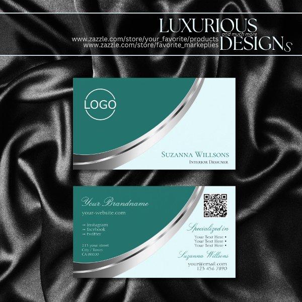 Dark Light Teal Silver Decor with Logo and QR-Code