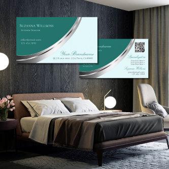Dark Light Teal with Chic Silver Decor and QR-Code