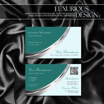 Dark Light Teal with Chic Silver Decor and QR-Code
