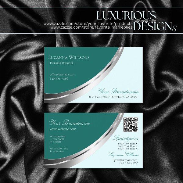 Dark Light Teal with Chic Silver Decor and QR-Code