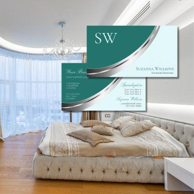 Dark Light Teal with Silver Decor and Monogram