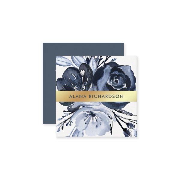 Dark Modern Floral with Faux Gold Look Square