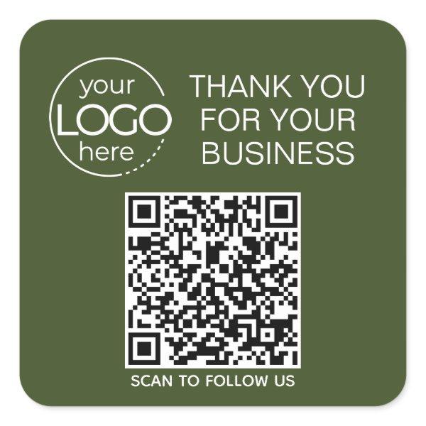 Dark Moss Green QR Code Smart Contact Square Sticker