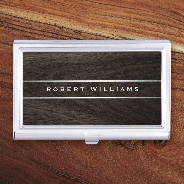 Dark oak wood grain silver gray gradient borders  case