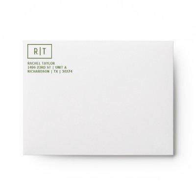 Dark Olive Green Monogram Return Address Envelope