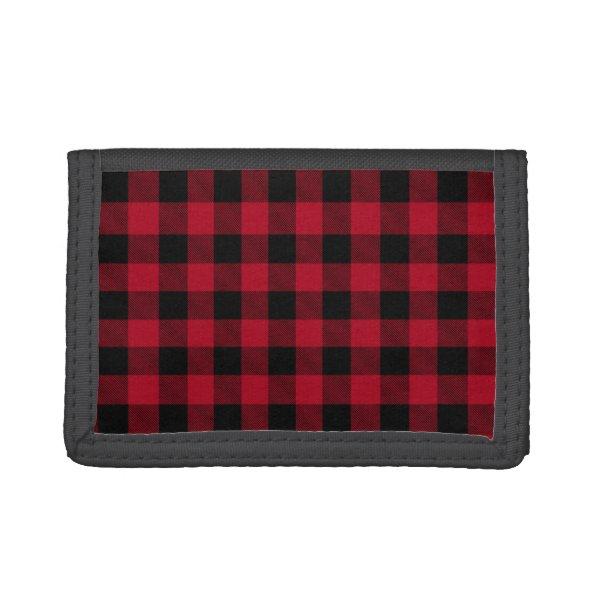 Dark Red and Black Buffalo Plaid, Rustic fashion Trifold Wallet