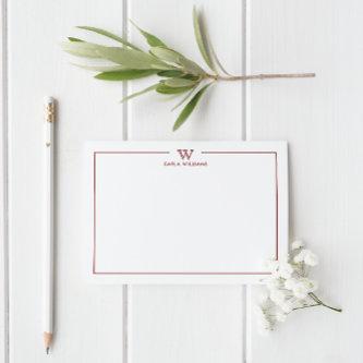 Dark Red Formal Classic Family Monogram Minimal Note Card