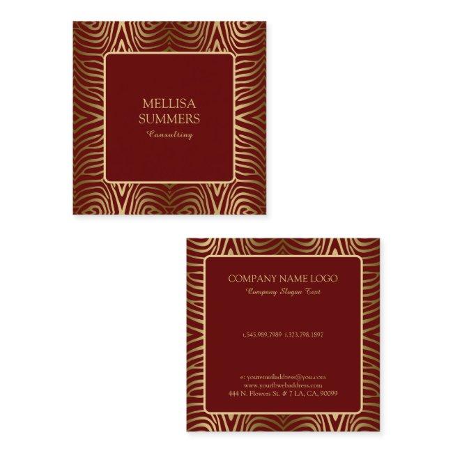 Dark Red & Gold Zebra Stripes Pattern Square