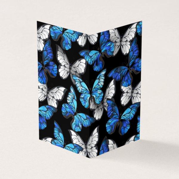 Dark Seamless Pattern with Blue Butterflies Morpho