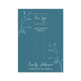 Dark Teal Leaf QR Jewelry Hairclip Display Card
