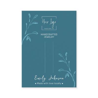 Dark Teal Leaf QR Jewelry Hairclip Display Card