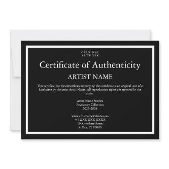 Dark Theme Certificate of Authenticity for Art Holiday Card