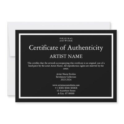 Dark Theme Certificate of Authenticity for Art Holiday Card