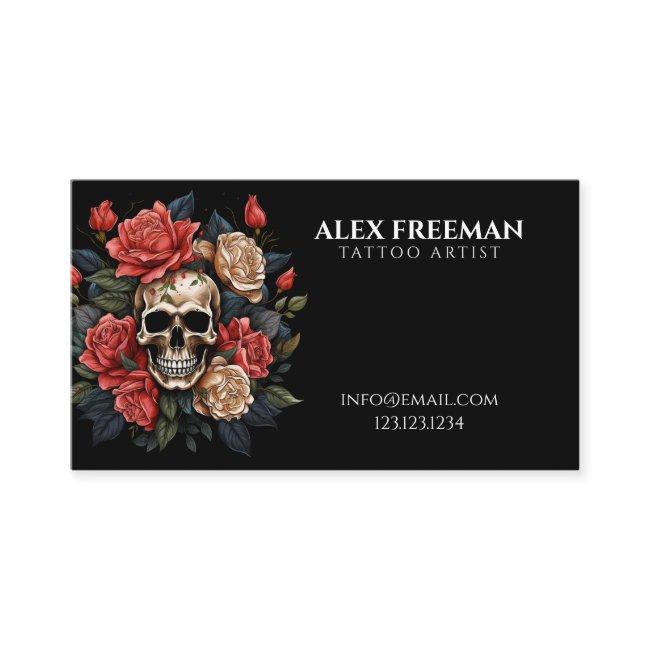 Dark White and Pink Roses Skull Tattoo Artist