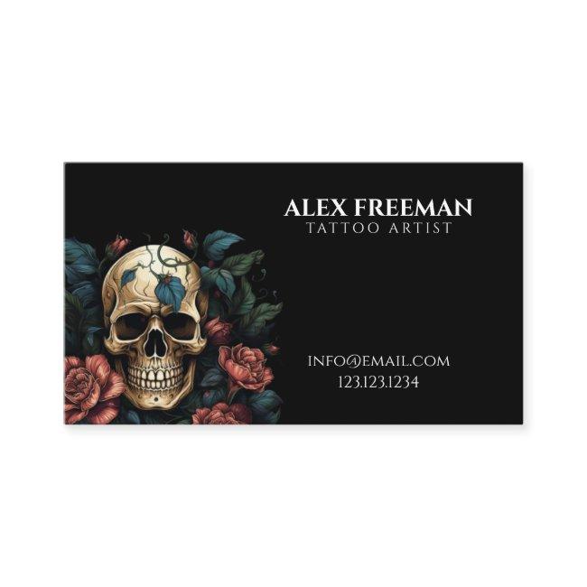 Dark White and Red Roses Skull Tattoo Artist