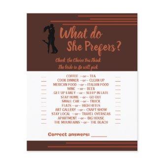 Dark, Would She prefer Bridal Shower Game Card Fly Flyer