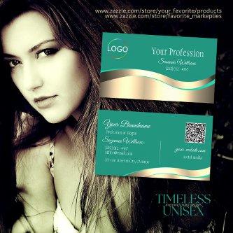 Decent Dark Teal Wavy Gold Decor with Logo QR Code