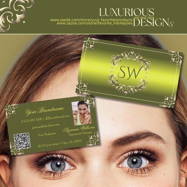 Decorative Green Yellow Monogram Photo QR Code