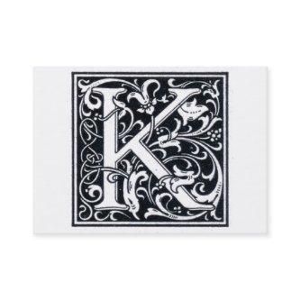 Decorative Letter "K" Woodcut Woodblock Initial