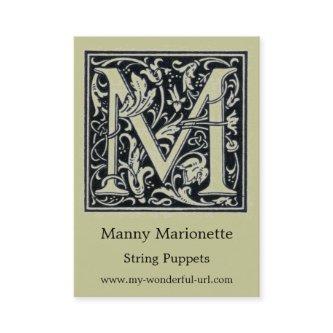 Decorative Letter "M" Woodcut Woodblock Initial