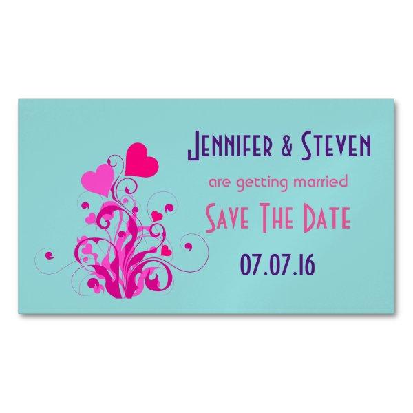 Decorative Pink Hearts Save The Date Magnetic