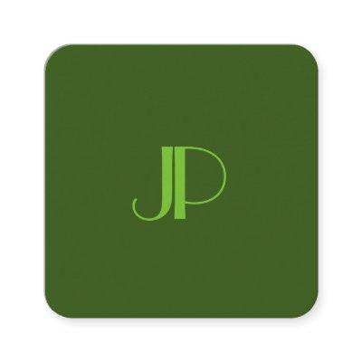 Deep Forest Green Modern Elegant Monogrammed Square