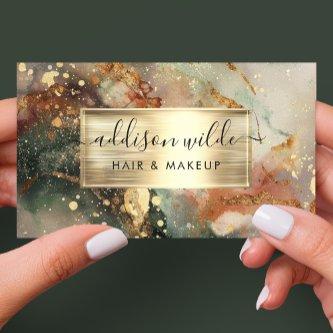Deep Green Peach And Gold Watercolor Marble