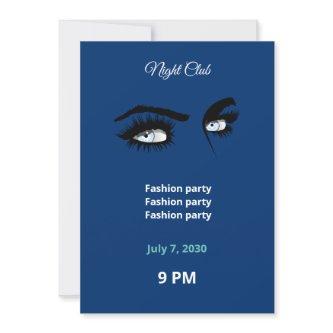 Deep Light Blue Solid Colors Drawing Female Glance Invitation