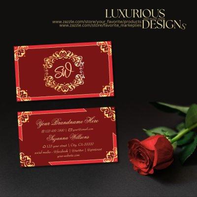 Deep Red Golden Ornate with Monogram Sophisticated