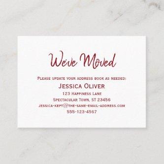 Deep Red on White "We've Moved" Card