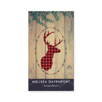 Deer head with Antlers - Red Plaid Rustic