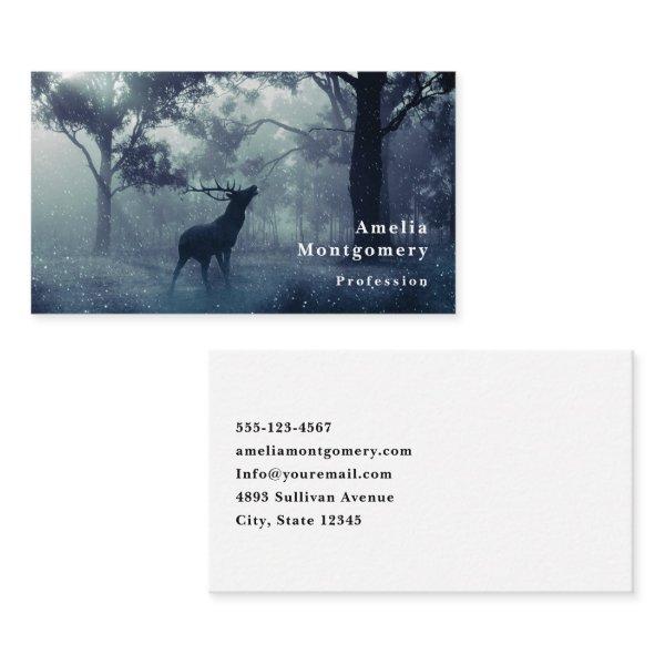 Deer with Antlers in a Shadowy Forest