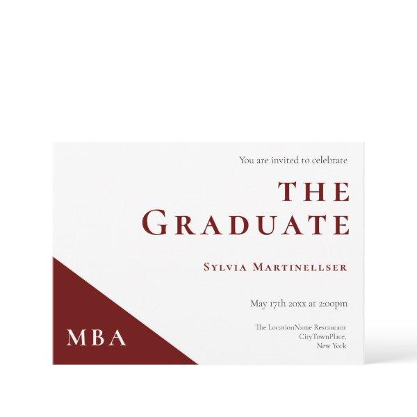 Degree Burgundy White MBA Graduation Party Invitation