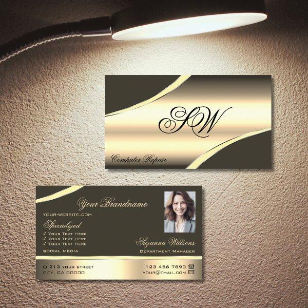 Deluxe Gold Brown Curved Lines Monogram and Photo