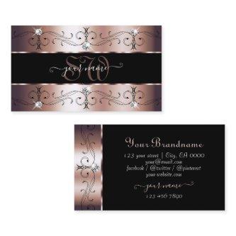Deluxe Rose Gold and Black Ornate Borders Monogram