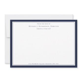 Denim Blue Business Monogram From The Desk of  Note Card