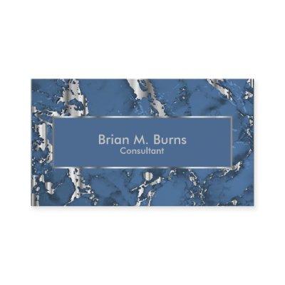 Denim Blue Marble and Metallic Silver Design