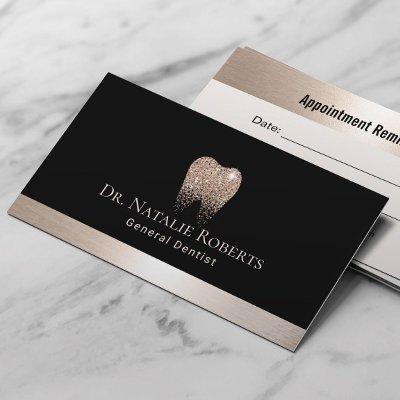 Dental Care Black & Gold Tooth Logo Dentist Appointment Card